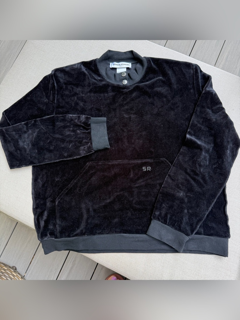 Sonia Rykiel Black Velour Crewneck Pullover XL Y2K wibe Goth